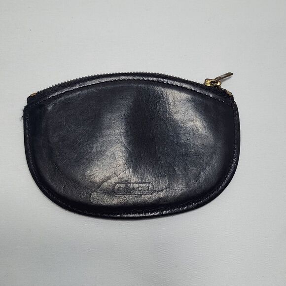 Coach 90s Classic Leather Zip Coin Purse Black Slim Wallet YKK Vintage Authentic - Picture 1 of 8